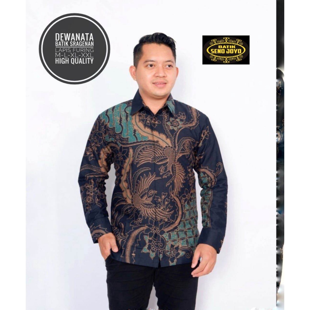 Kemeja batik pria terbaru batik lengan panjang warna tosca hitam batik pria lengan panjang dewanata