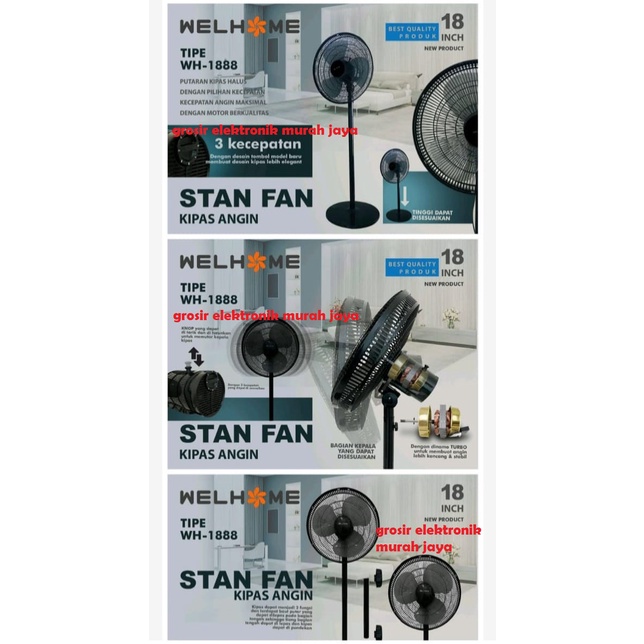 Kipas Angin Welhome 18 Inch WH1888 / Stand Fan Welhome 18 inch (KHUSUS OJEK ONLINE)