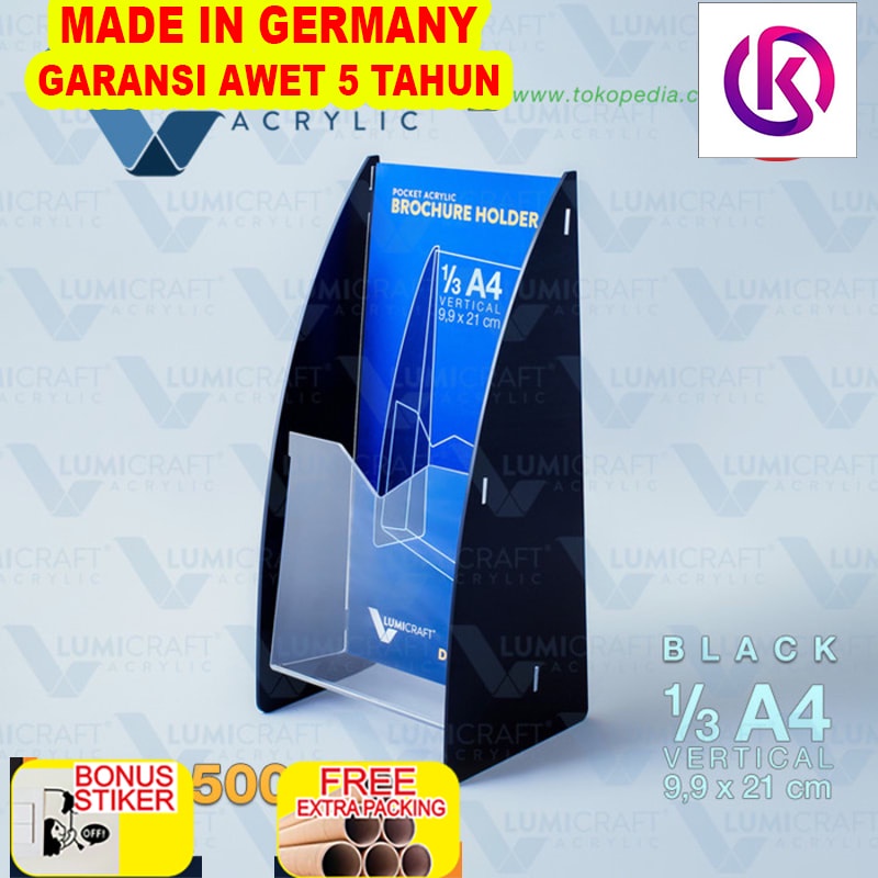 

Terlaris Brochure/Brosur Holder/Stand Acrylic/Akrilik Pocket Hitam 1/3 A4