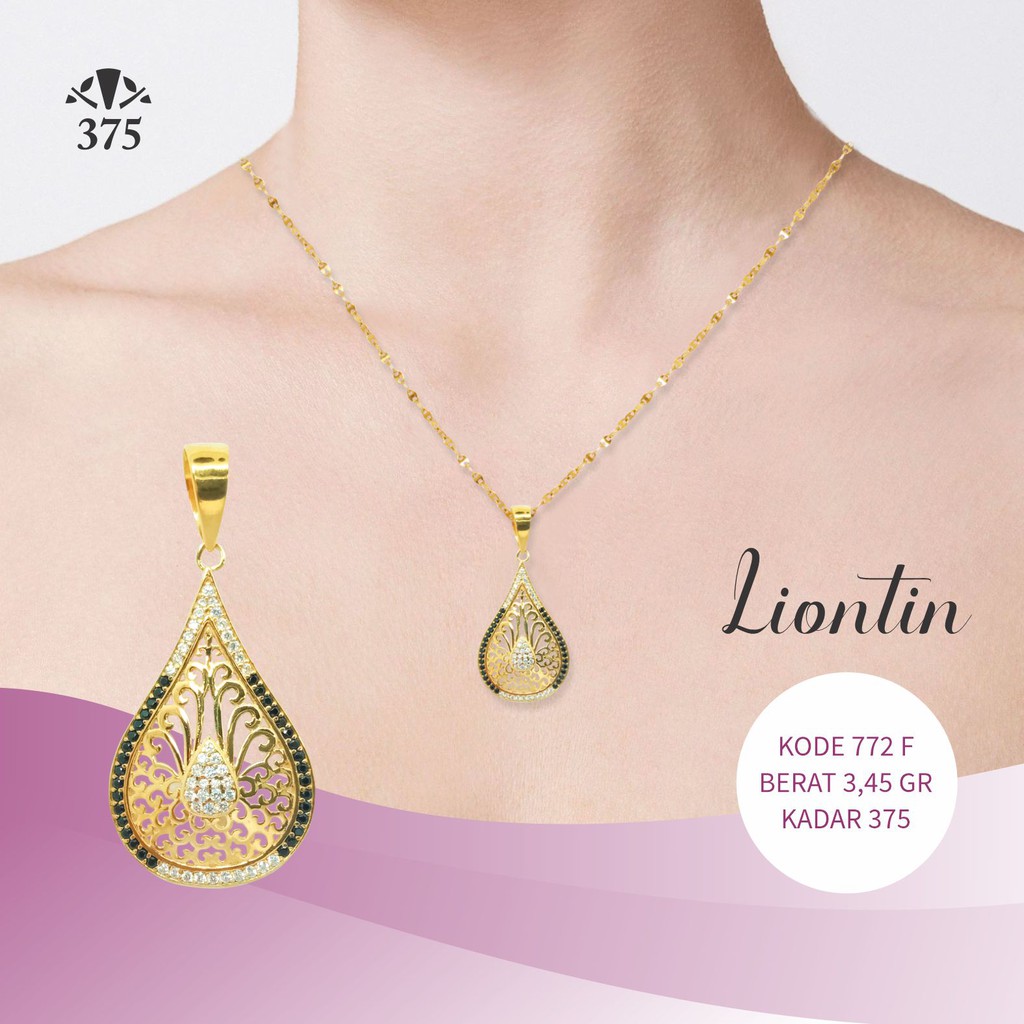 LIONTIN TETES KOMBINASI BATU HITAM PUTIH EMAS ASLI