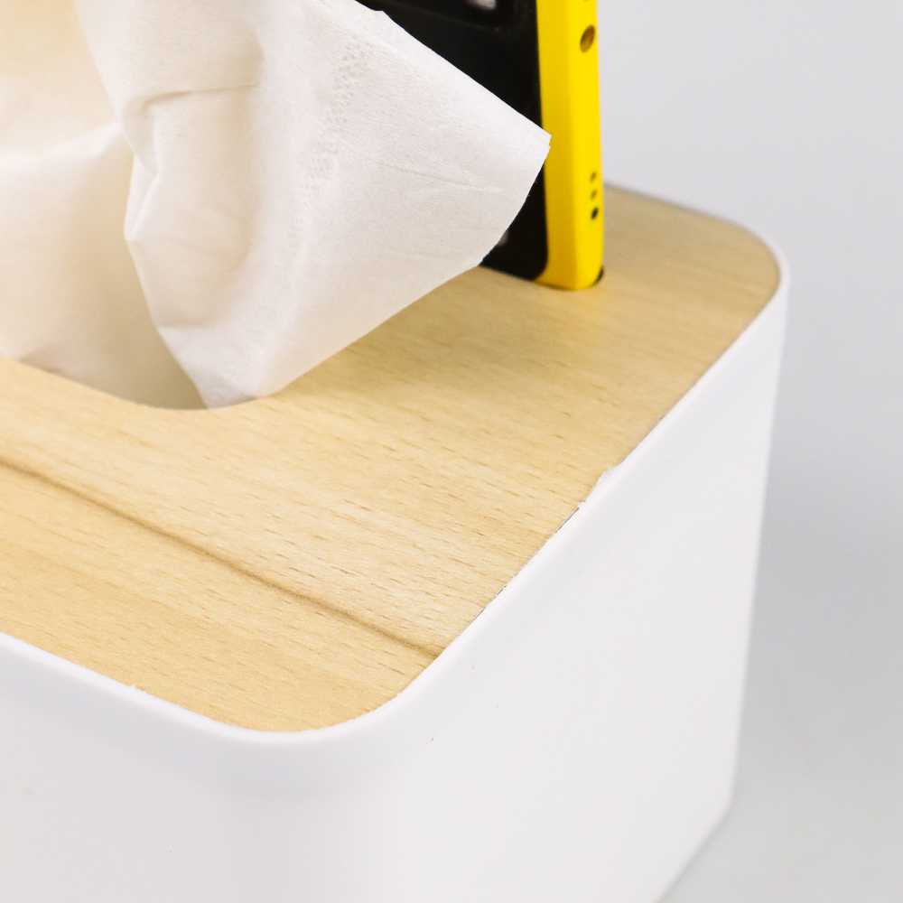 TaffHOME Kotak Tisu Kayu Tissue Box dengan Holder Smartphone - ZJ008