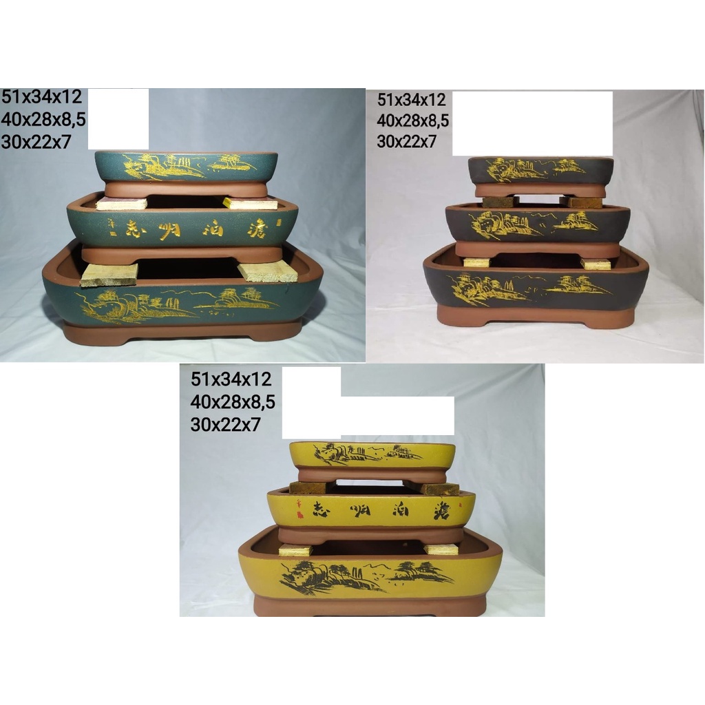 RESTOCK  30cm Pot Bonsai Murah  Pot Keramik Import Murah Pot Bunga Tanah Liat Petak Lengkung
