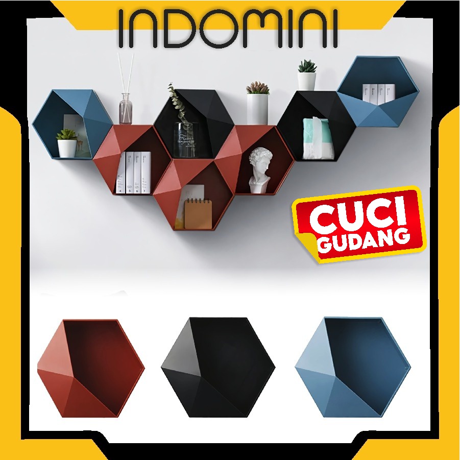 INDOMINI R353 KOTAK PENYIMPANAN HEXAGONAL GEOMETRIS GAYA NORDIC RAK GANTUNG DINDING UNTUK DEKORASI RUMAH