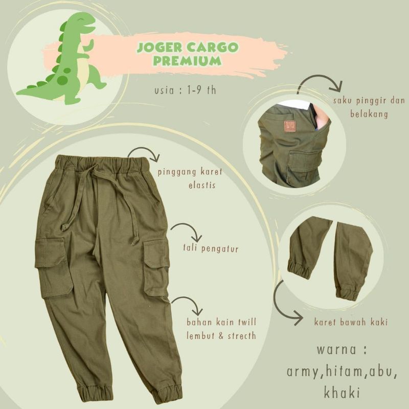 Jogger Cargo Anak Zunior Premium 4 Varian Warna 1-9 Tahun