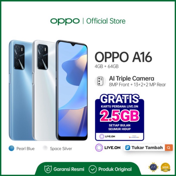 Amirull Shop [Tukar Tambah Live.On] OPPO A16 Smartphone 4GB/64GB - Biru