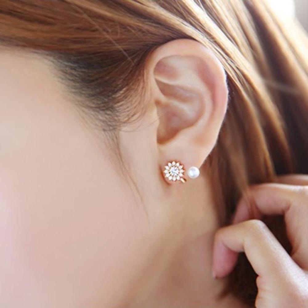 Timekey 1 Pasang Anting Tusuk Desain Snowflake Hias Mutiarakristalberlian Imitasi Untuk Wanita A6K3