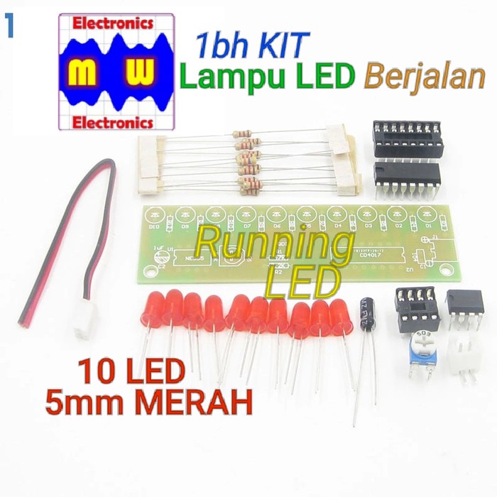 NE555+CD4017 Rangkaian Lampu Berjalan running LED set DIP PCB kit