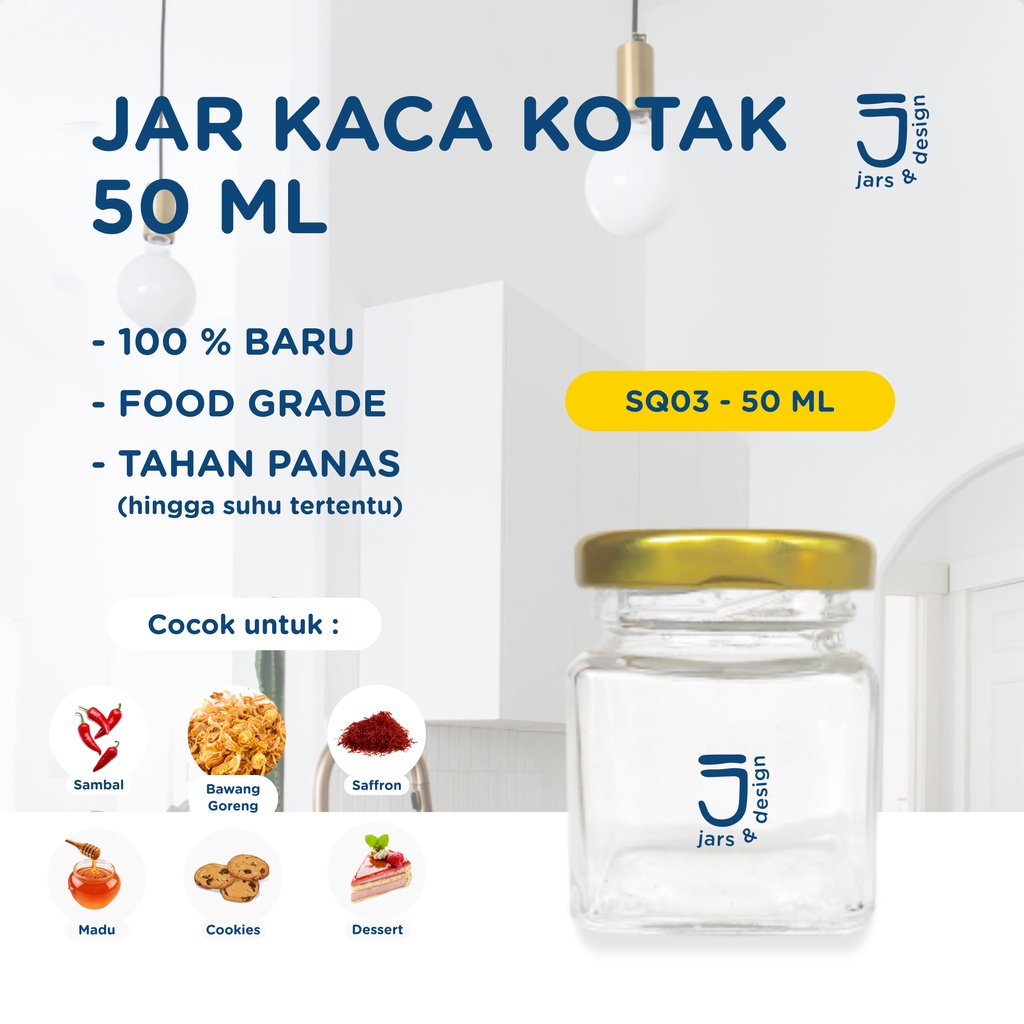 SQ03 - Jar Kaca Kotak 50ml / Toples Kaca Kotak 50ml