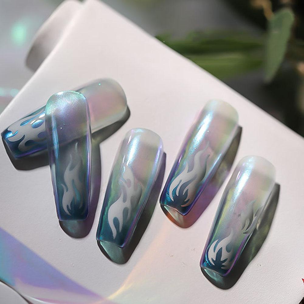 AUGUSTINA Agustina Stiker Perekat Kuku Bersih Api Merah 3D DIY Glow Luminous Stiker Manicure Aksesoris