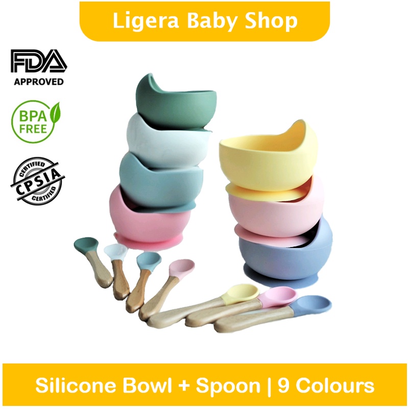 FREE SENDOK - LIGERA PREMIUM Silicone Suction Bowl + Spoon (Set Mangkok dengan Sendok) BPA FREE MPASI Bayi Baby