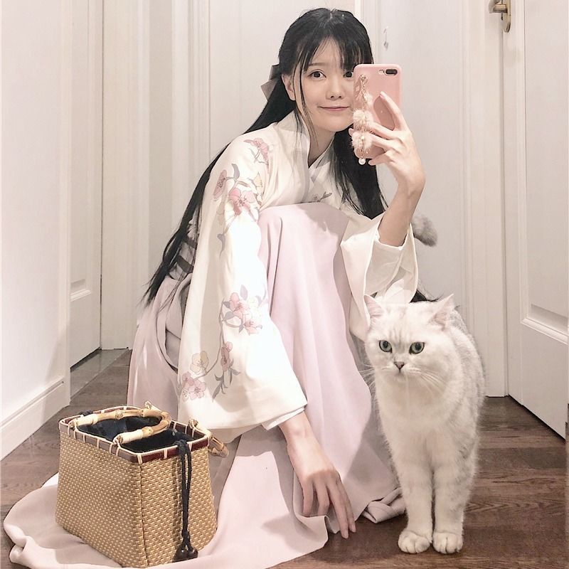 Hanfu female student ancient costume daily style business attire fresh and improved cross collar wai