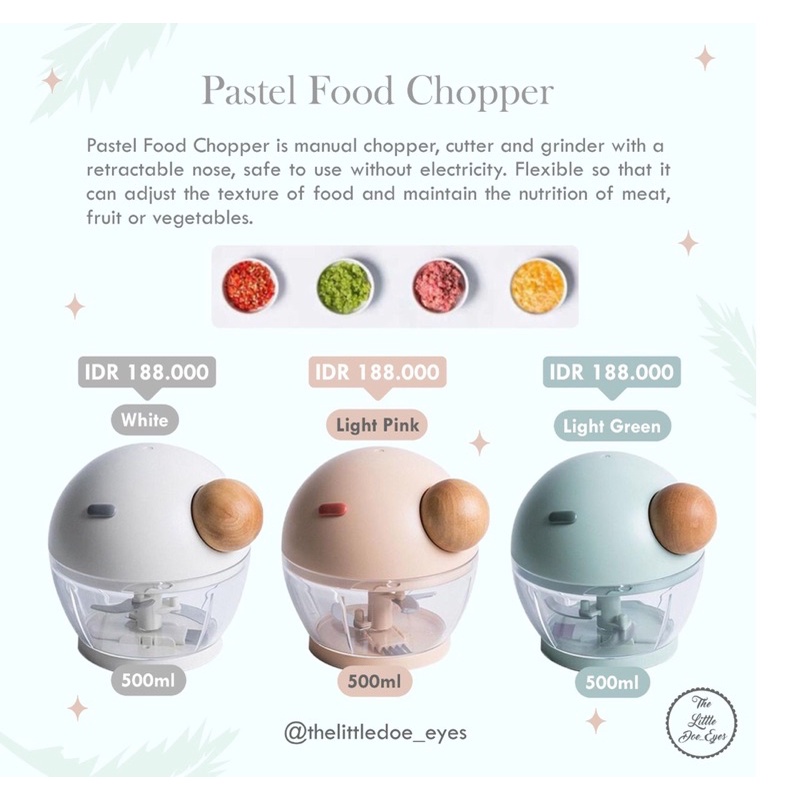 Pastel Food Chopper (Alat Penggiling Daging, Bawang, Cabai Serbaguna) 500ml