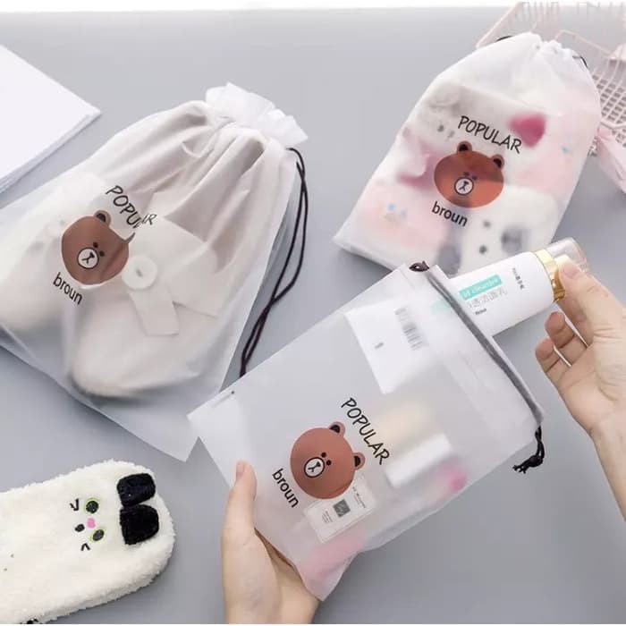 YS - (10PCS) POUCH TRAVEL ORGANIZER BAG KOSMETIK ANTI AIR POUCH Uk L WANITA IMPORT STRING JAKARTA MU