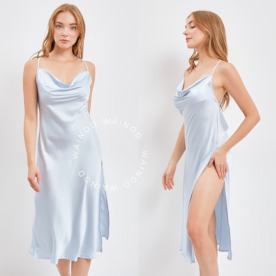 WAINODSHOP - KRISTA sexy lingerie midi satin dress S-3XL