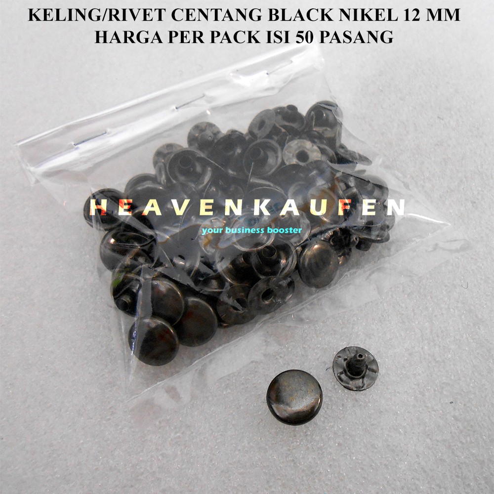 Paku Keling Rivet Centang / Gepeng 12 mm Black Nikel Harga Per Pack isi 50 Pasang