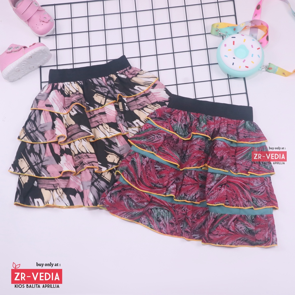 Rok Tumpuk Motif uk 5-7 Tahun / Model Anak Perempuan Cewek Bunga Salur Polos Pendek Shabby Chic