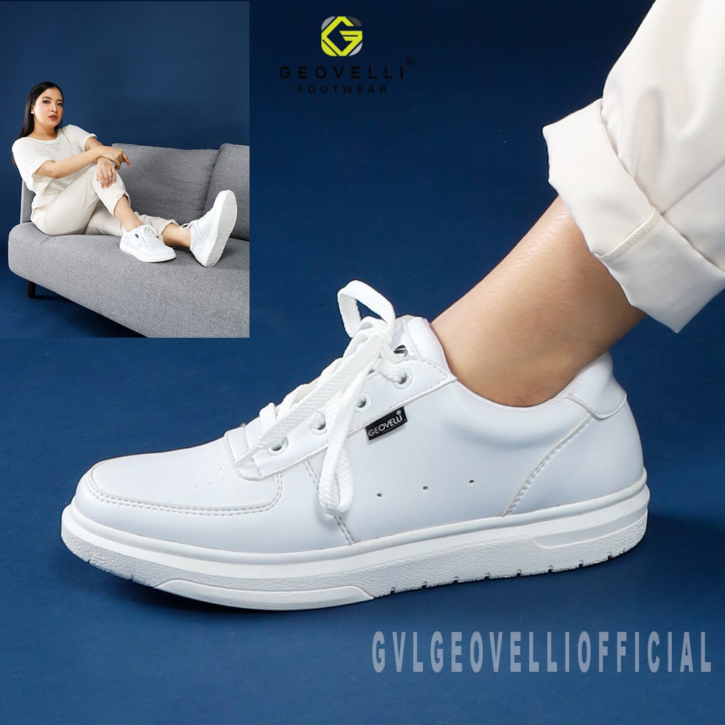 COD! Sepatu Geovelli Full White Grade Ori Murah Cewek Sepatu Putih Wanita Sneakers Kekinian Trendy