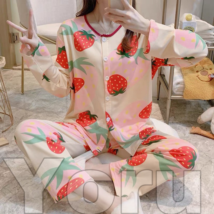 Pamelo.id Piyama Import PP 50 Corak Baju Tidur Import Pajamas Import Baju Tidur Murah-PY8 Stobery Crem