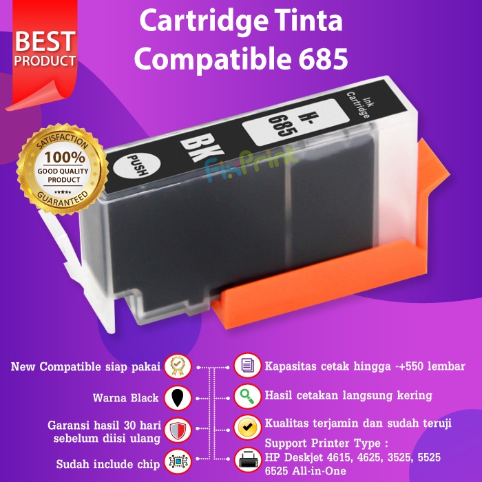 Cartridge Tinta Compatible HP 685 Black Printer 4615 4625 3525 5525 6525