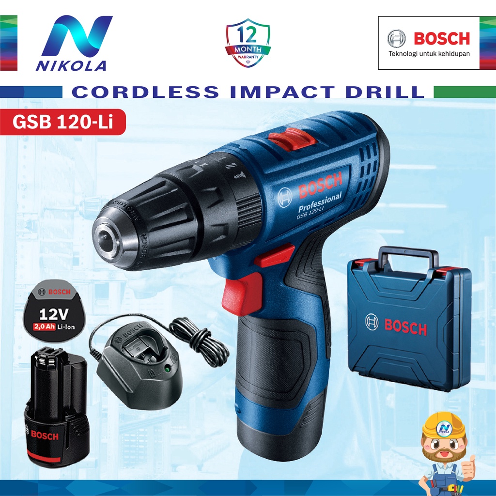 BOSCH GSB 120-LI Cordless Impact Drill Bor Tembok Baterai 120 LI