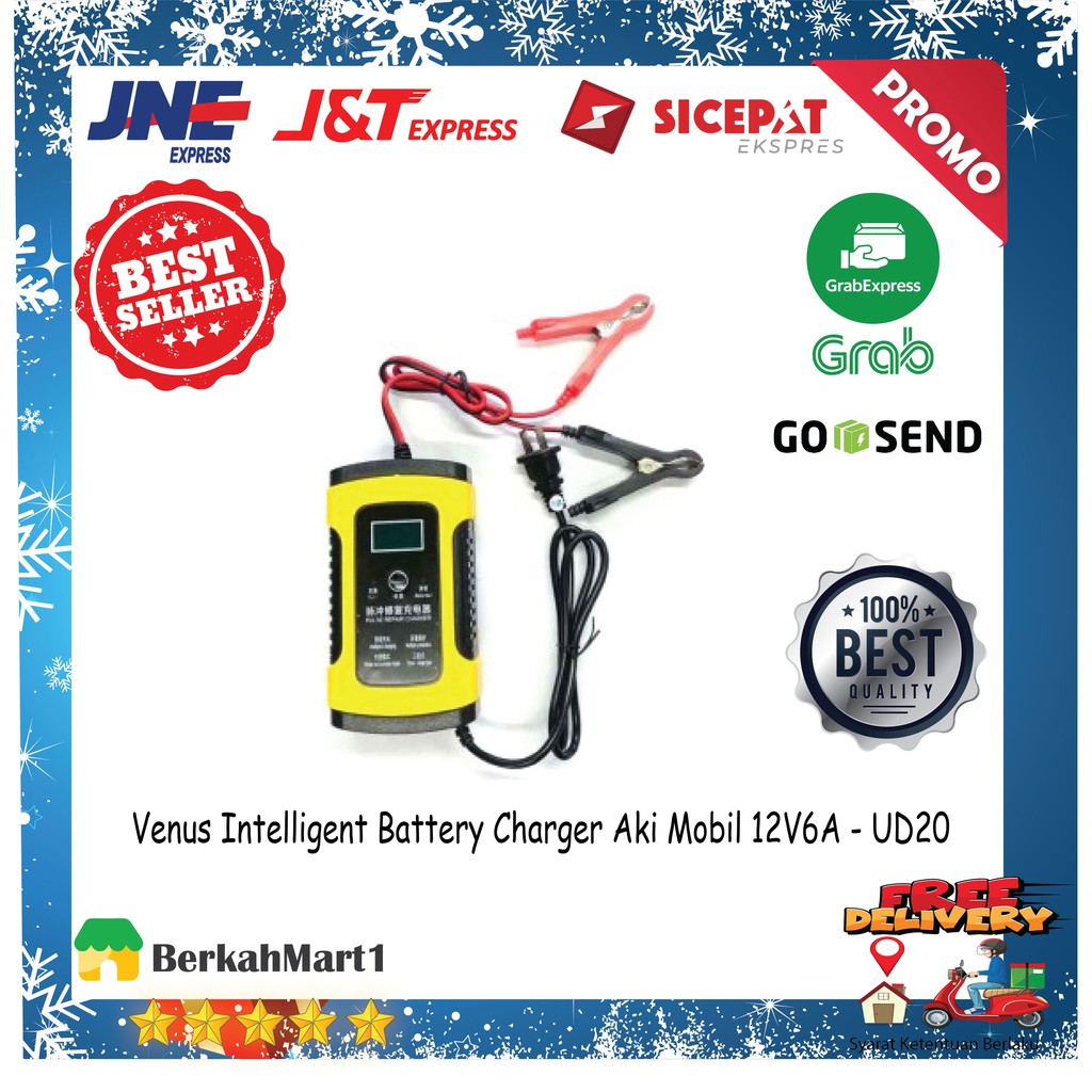 Cas Aki Mobil/Motor Charger Aki 12V 6A dengan Indikator Led Intelligent Battery Charger Top Quality