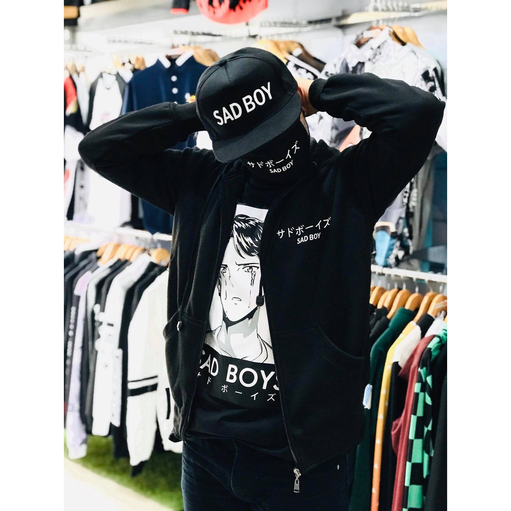 Jaket Distro SAD BOY Black Fleece