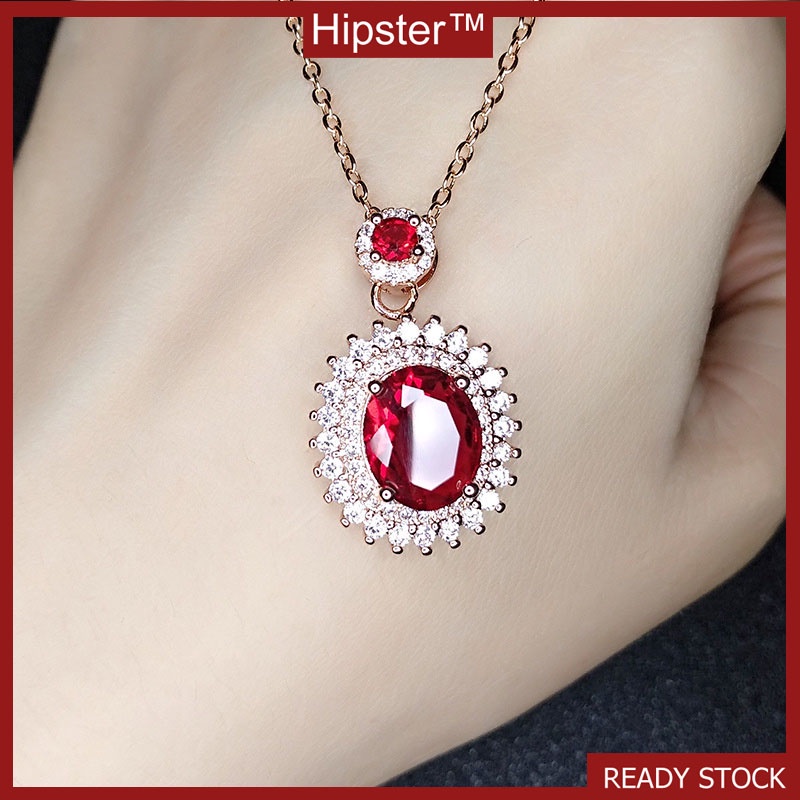 Hot Sale Fashion All-Match Personalized Natural Ruby SUNFLOWER Pendant Necklace