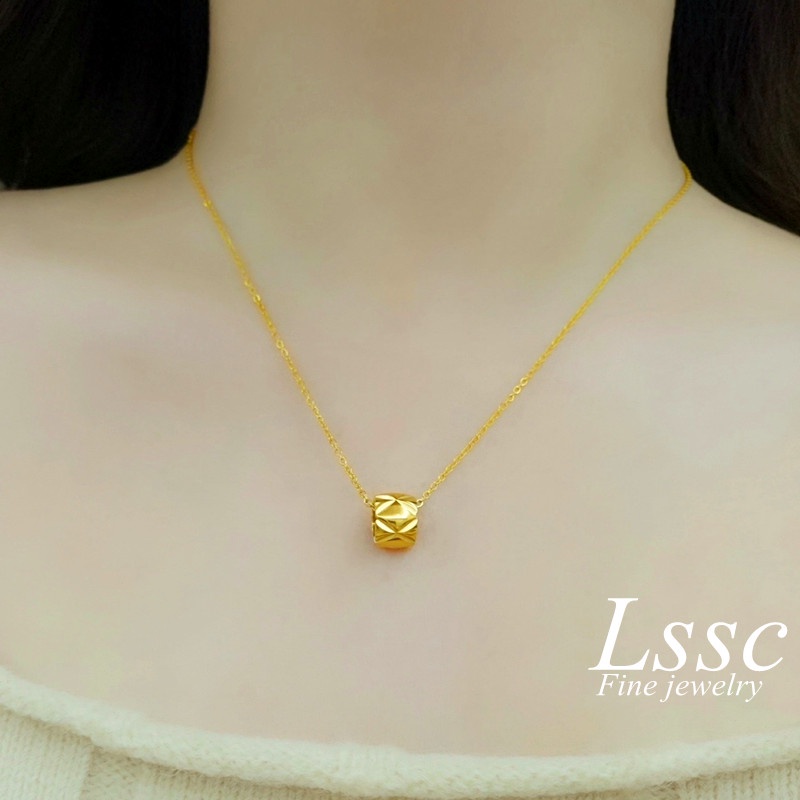 Kalung Titanium Premium Manik Lapis Emas 18k Mewah Anti Karat Perhiasan Wanita