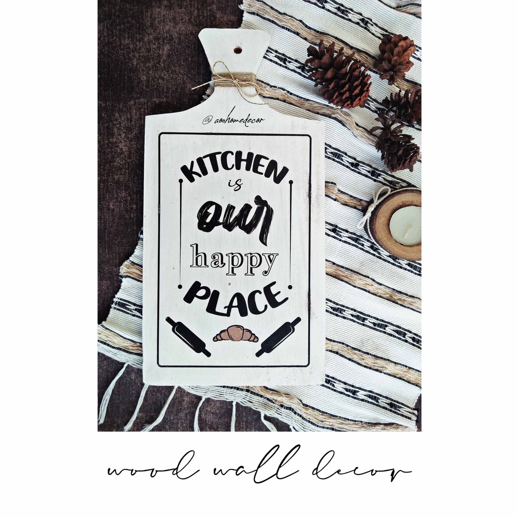 WALL DECOR MURAH | HIASAN DINDING DAPUR | HIASAN DINDING KAMAR MURAH | 100% KAYU +/- 34 CM PUTIH V3