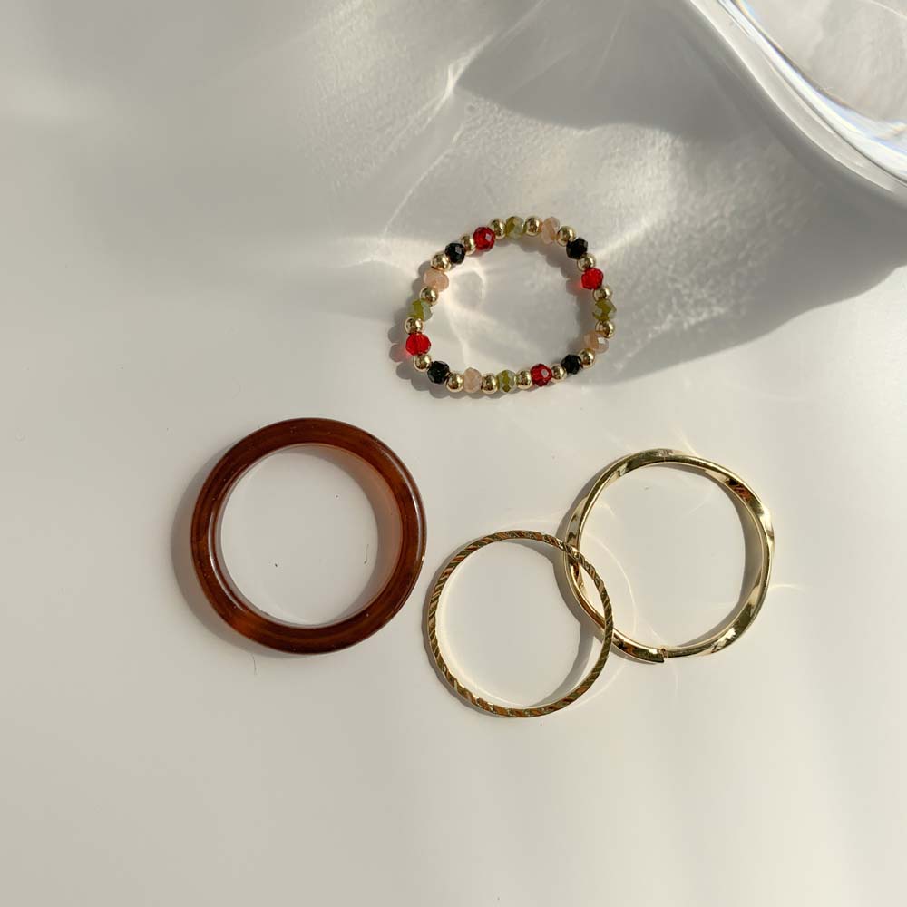 4pcs / Set Cincin Manik-Manik Bahan Resin Akrilik Warna-Warni Gaya Vintage Korea