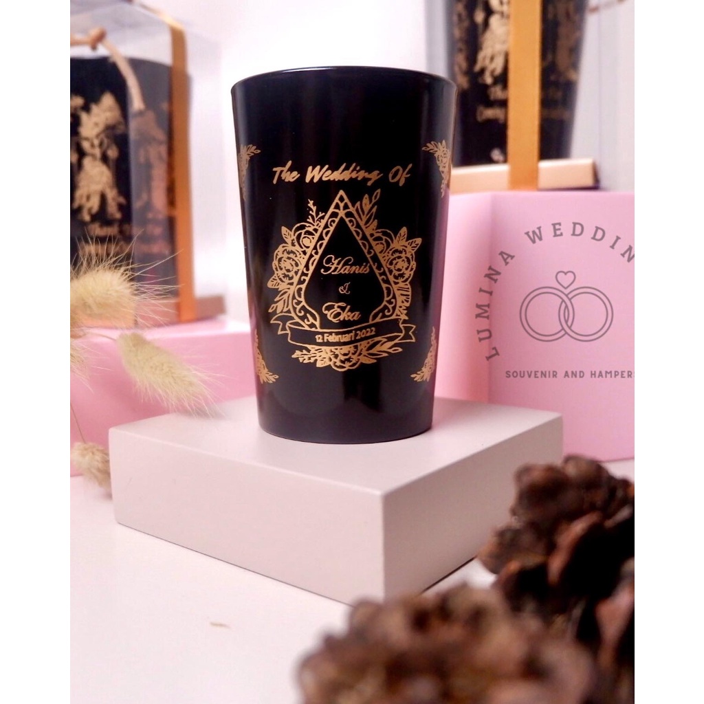 SOUVENIR GELAS HITAM KEMASAN MIKA