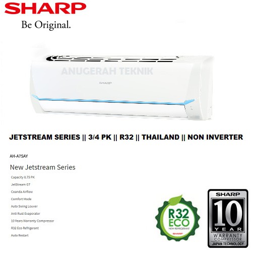 AC SPLIT SHARP 3/4 PK 3/4PK R32 JETSREAM SERIES NON INVERTER - A7SAY