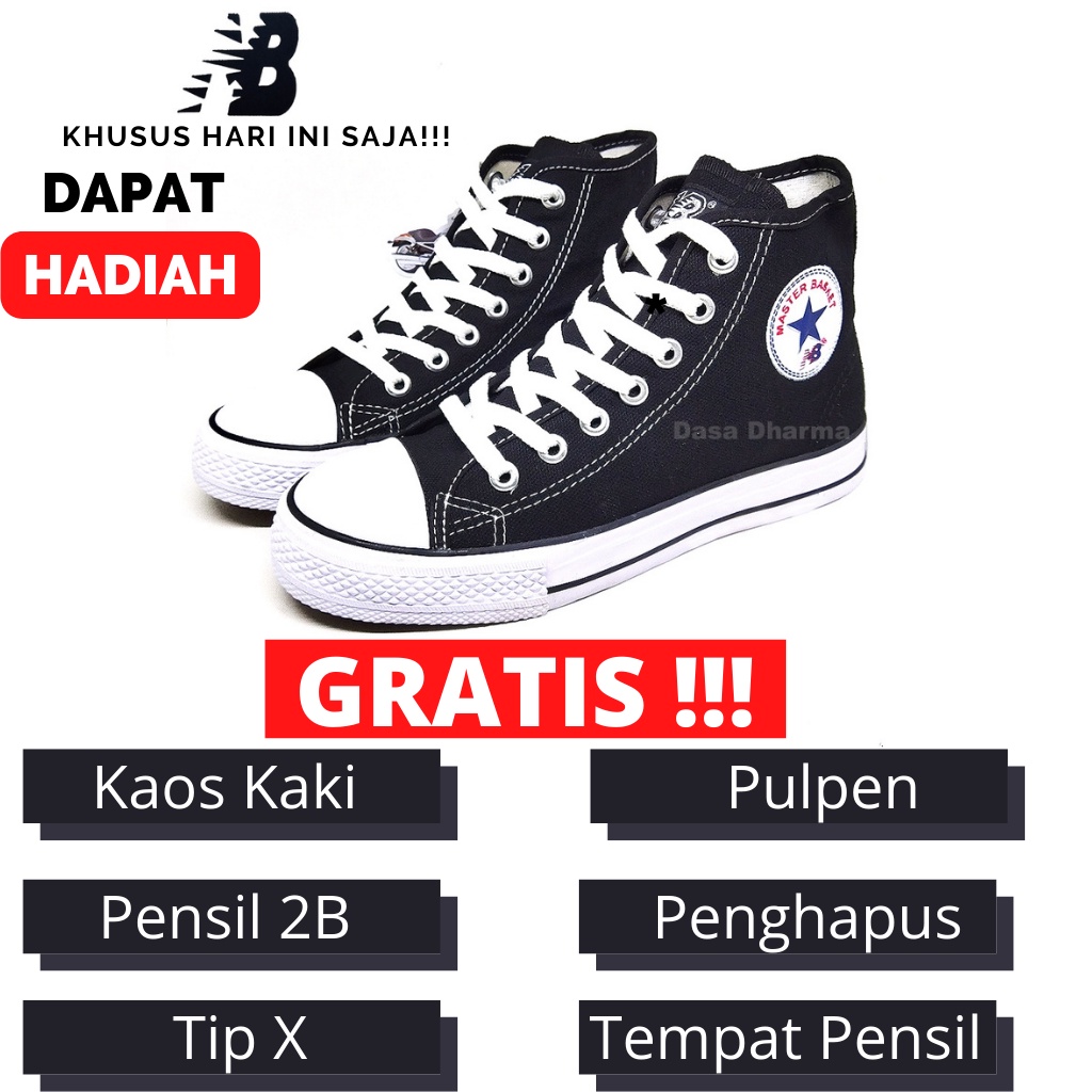 Sepatu MB Master Basket Sekolah Tinggi Pria Wanita Anak Laki Laki Perempuan SD SMP SMA Hitam Putih Original