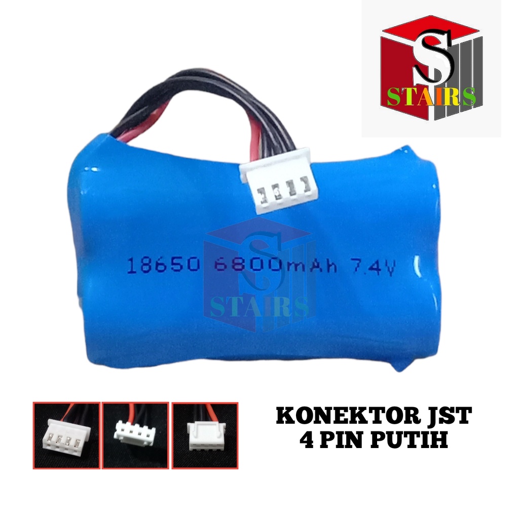 Baterai RC/ Mainan Anak /Speaker/ &amp; Elektronik Lainnya 2x 18650 680mAh 7.4V V Konektor JST 4 PIN PUTIH