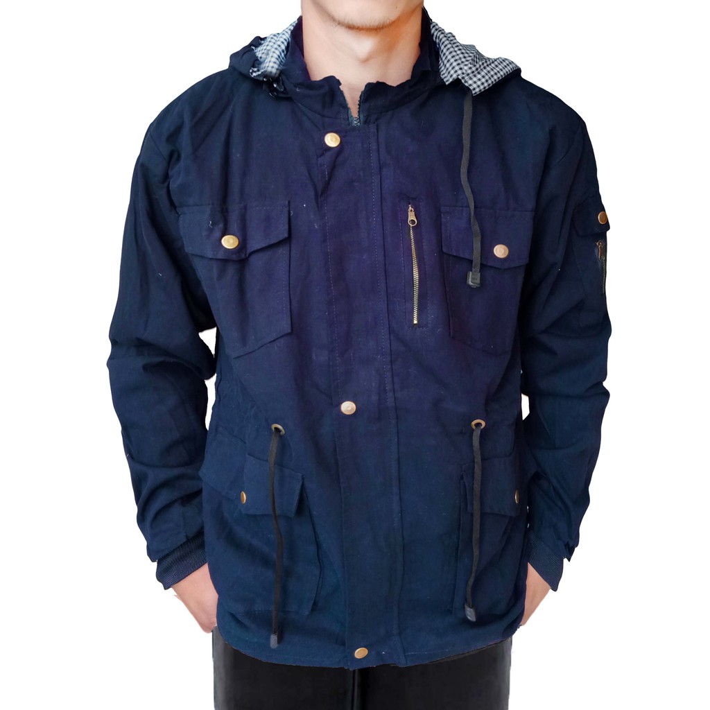 Jaket Parka Pria Biru Navy Dickies Polos Orginal L XL
