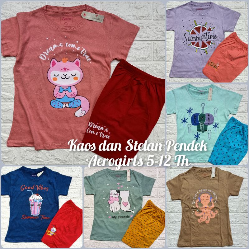 Aero Girls Kaos dan Stelan pendek Anak Cewek lengan pendek