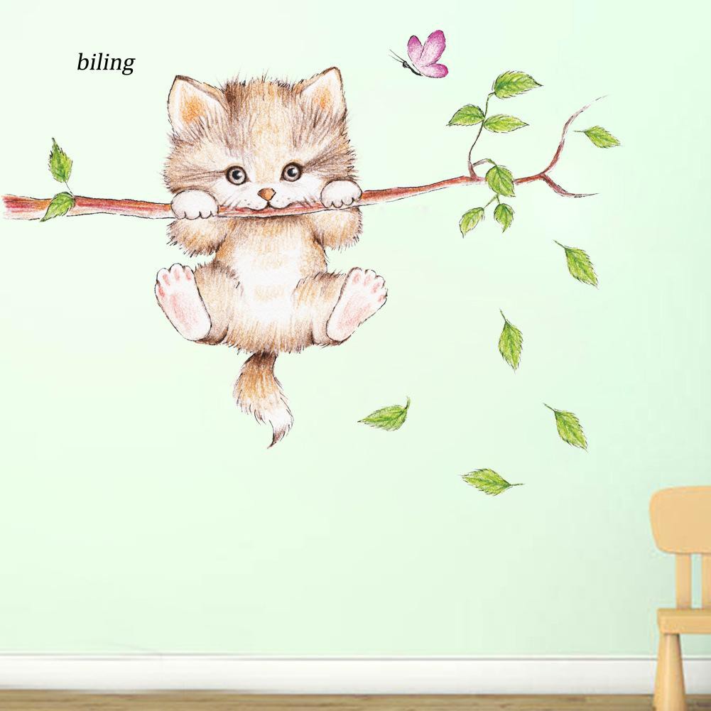 Stiker Dinding Decal Desain Kartun Kucing Lucu Bahan Pvc Untuk
