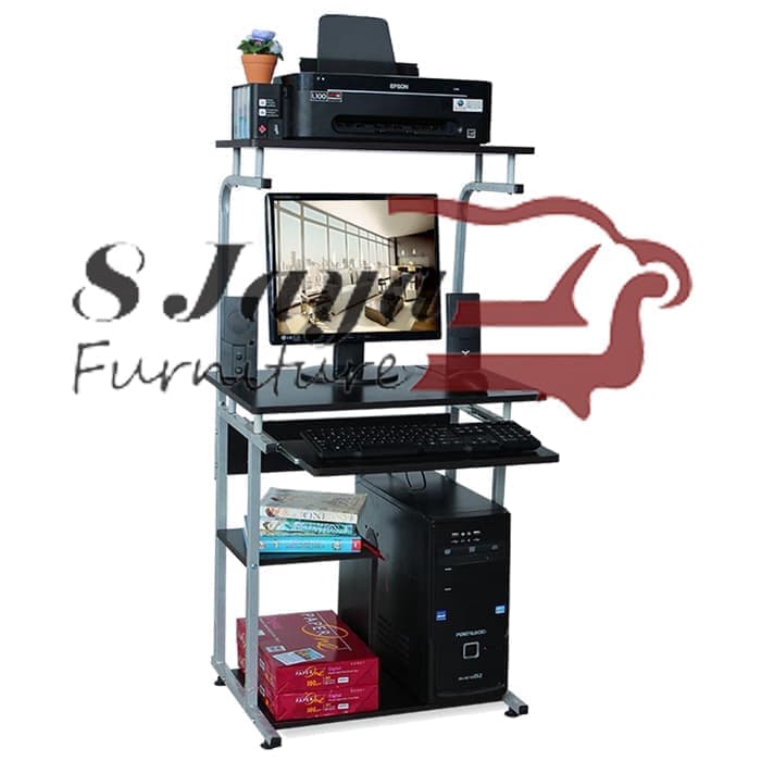 Meja Komputer Minimalis Huga 905 Walnut Rak Laptop Rangka Besi Kokoh Besi Tebal Anti Rayap Murah