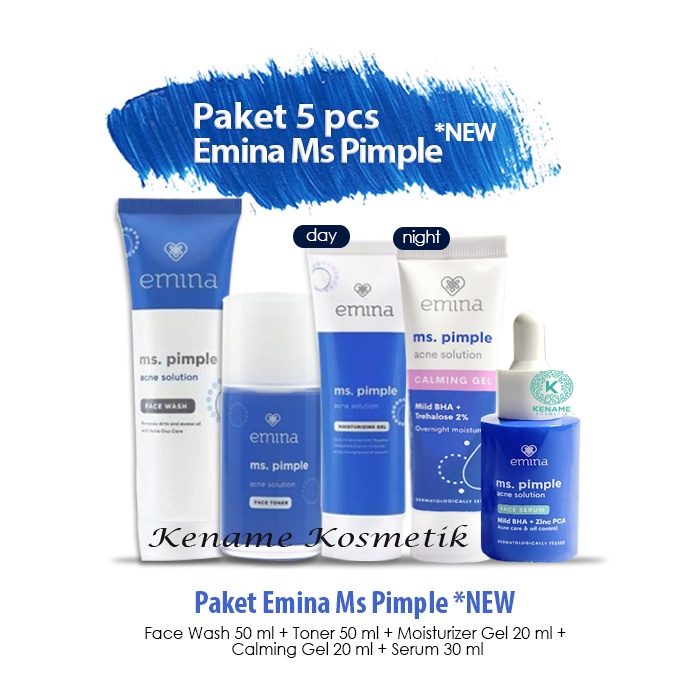 Paket Lengkap Skincare Emina Ms Pimple Acne Solution 5 pcs - Perawatan Wajah Berjerawat Emina - (Fac