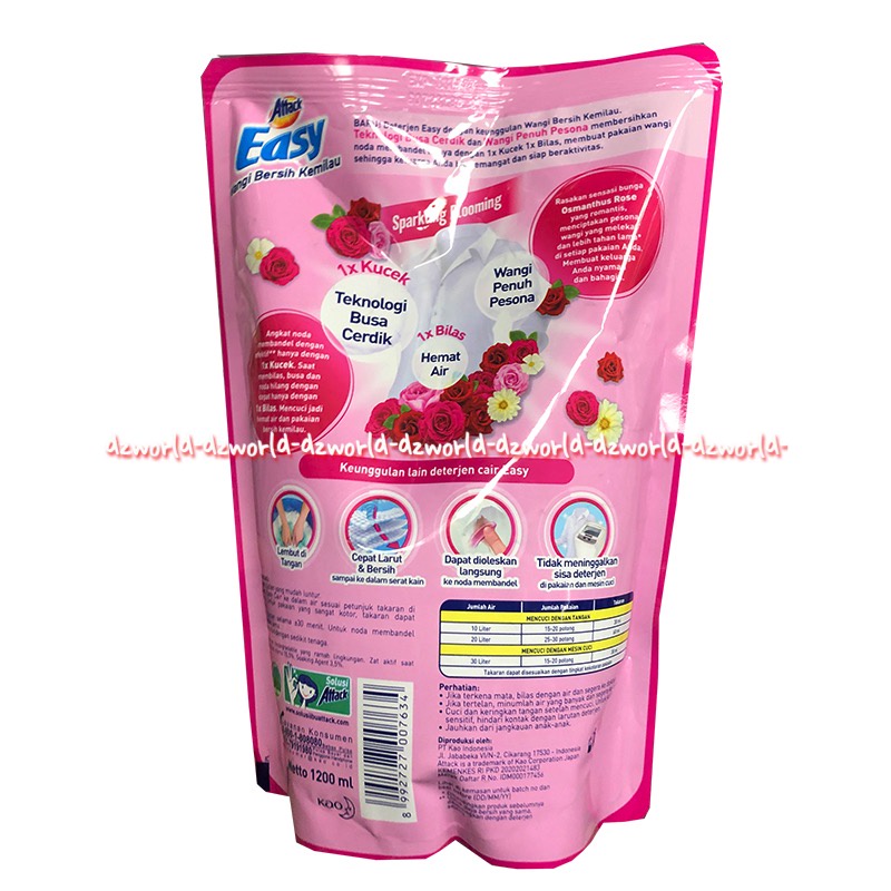 Attack Easy Wangi Bersih 750ml Detergen Cair Sparkling Rose Orange Jeruk Refill 1x Kucek Sabun Cuci Atack