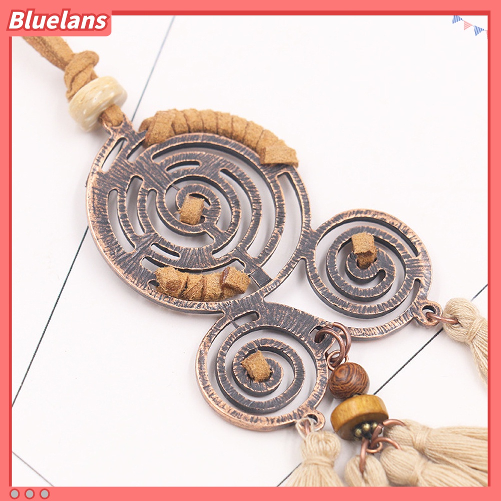 Bluelans Kalung Rantai Panjang Dengan Liontin Spiral Rumbai Gaya Bohemian Untuk Hadiah