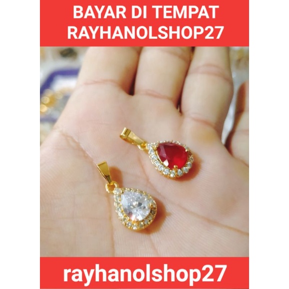 PERHIASAN WANITA LIONTIN TITANIUM MOTIF BATU PERMATA CRISTAL TERSEDIA WARNA MERAH DAN PUTIH ANTI KARAT