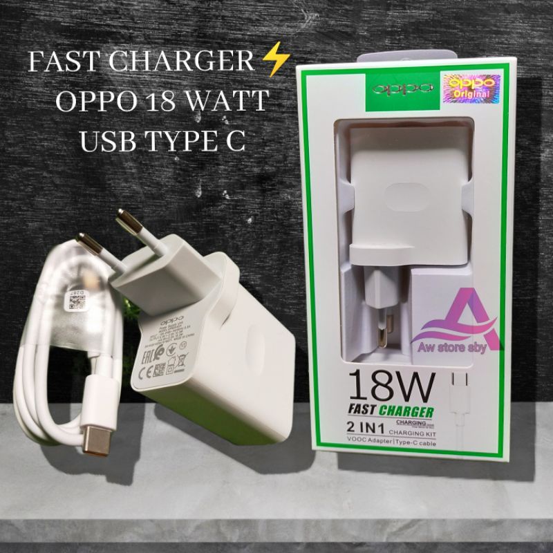 FAST CHARGER OPPO TYPE C 18W FAST CHARGING A52/A92/A57 2022/A53/A33/A16/A54/A5/A9 2020/A72/A55 VOOC USB C 18Watt