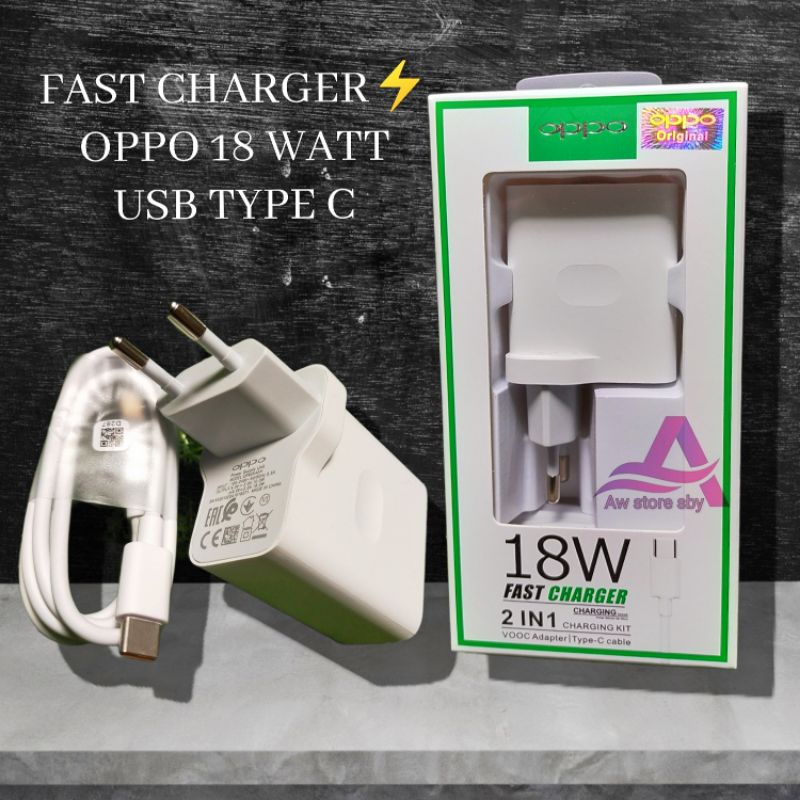 FAST CHARGER OPPO KABEL USB TYPE C 18W FAST CHARGING OPPO A33/A52/A53/A16/A54/A92/A5/A9 2020/A72/A55 OPPO VOOC USB C 18Watt