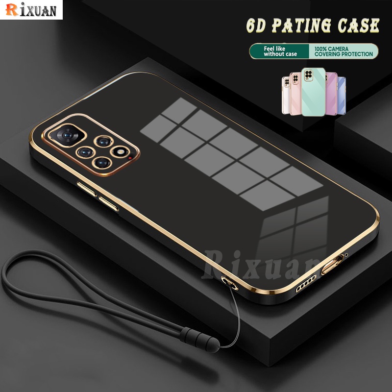 Redmi Note 12 Pro Redmi Note 11 Pro Note 11S Note 10S Redmi 10C 10A 9T 9A 9C Note 10 Pro Case 6D Mewah Square Plating Rubber Soft Phone Cover Dengan Tali Rixuan