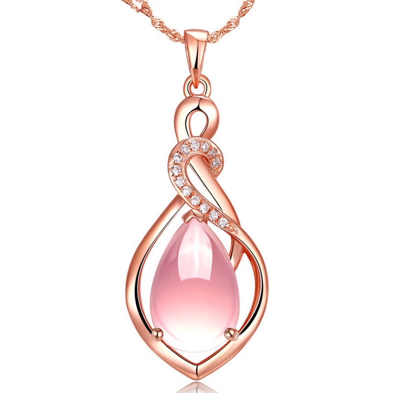 [Ready Stock]Fashion Rose Gold Plated Pink Crystal Pendant Necklace