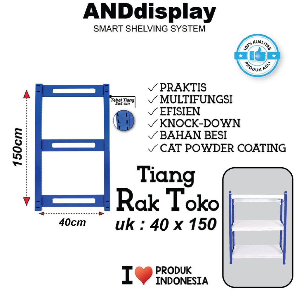 TIANG RAK TOKO T.150CM X L.42CM RAK GUDANG BESI SUPERMARKET ANDDISPLAY