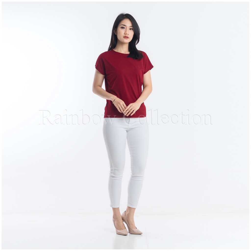 Rainbow CATLIN Kaos Oversize Wanita Batwing Lengan Pendek Polos