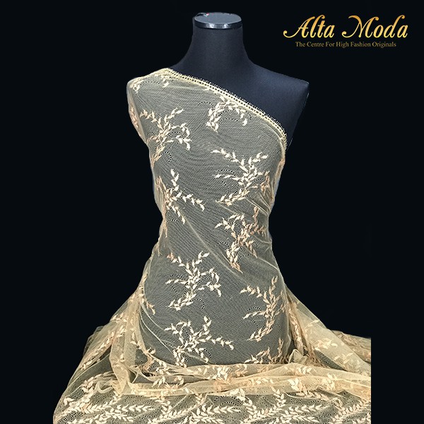 

Alta Moda Brokat Perancis Chantilly Daun Coklat Emas