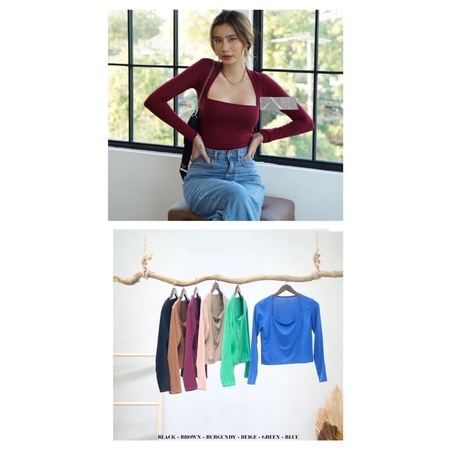 squareneck top | atasan leher square polos | croptop squareneck lengan panjang / pendek | croptop square import